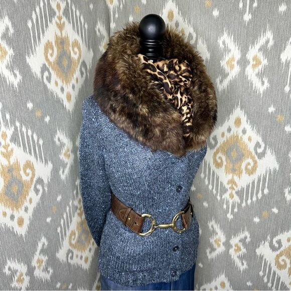 Ralph Lauren Navy Melange Lamb Shearling Shawl Collar Cardigan Sweater - Picture 14 of 16